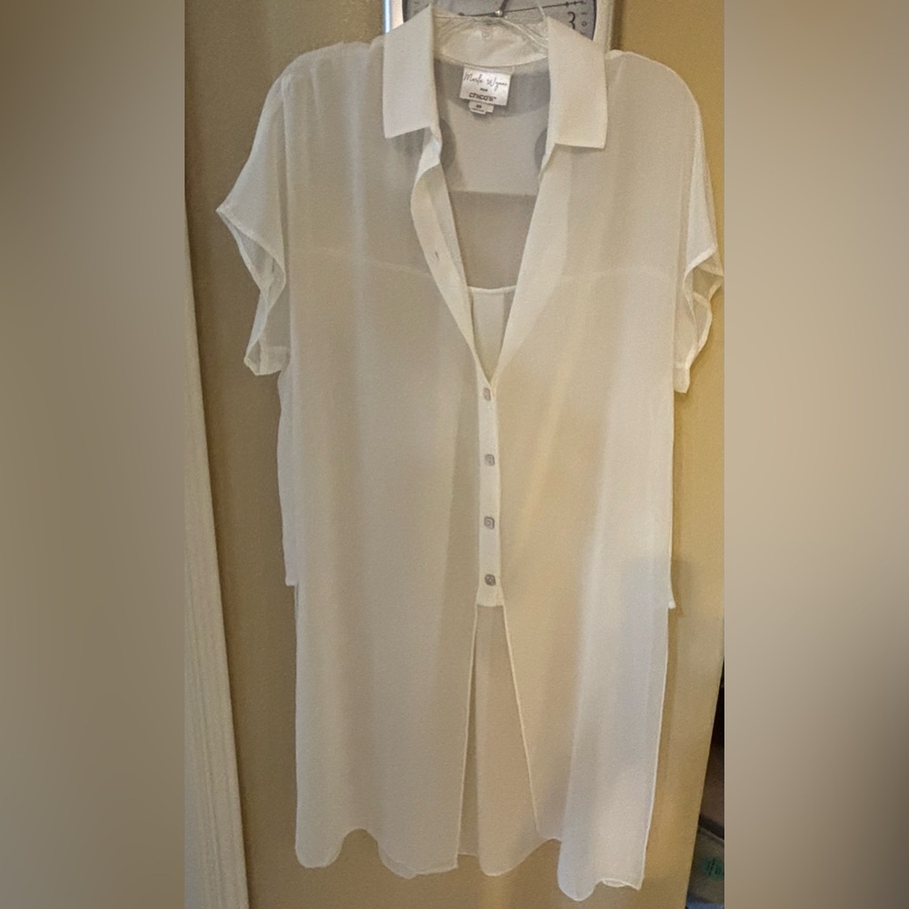 Chico's white Button Down Blouse with Dress Shirt Collar